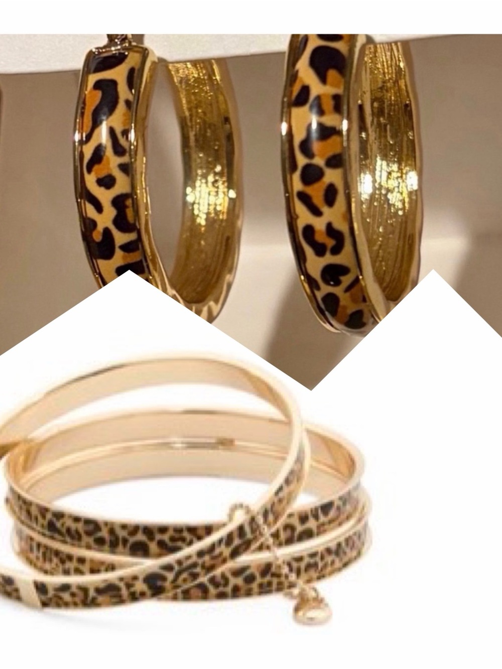 True to Form Gold Leopard Print Bangle Bracelet and Hoop Earrings